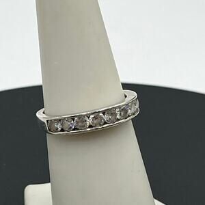 SS 925 Marked Sterling‎ Silver Round Channel Set CZ Half Eternity Wave Band 7.5